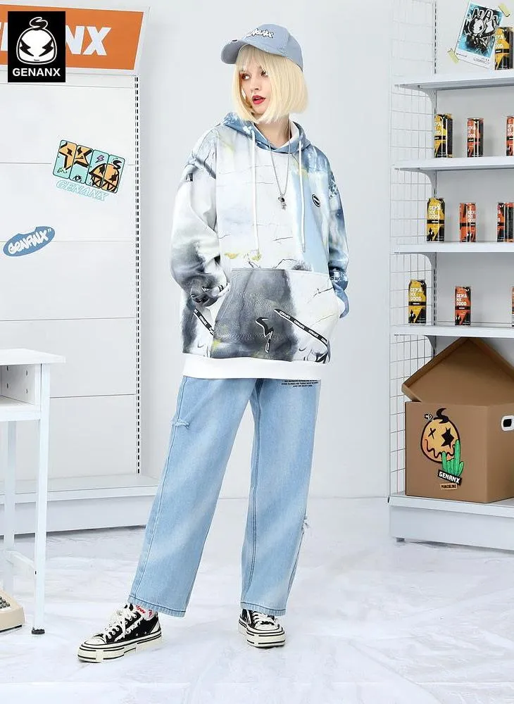 Marble Print Graffiti Space Cotton Hoodies