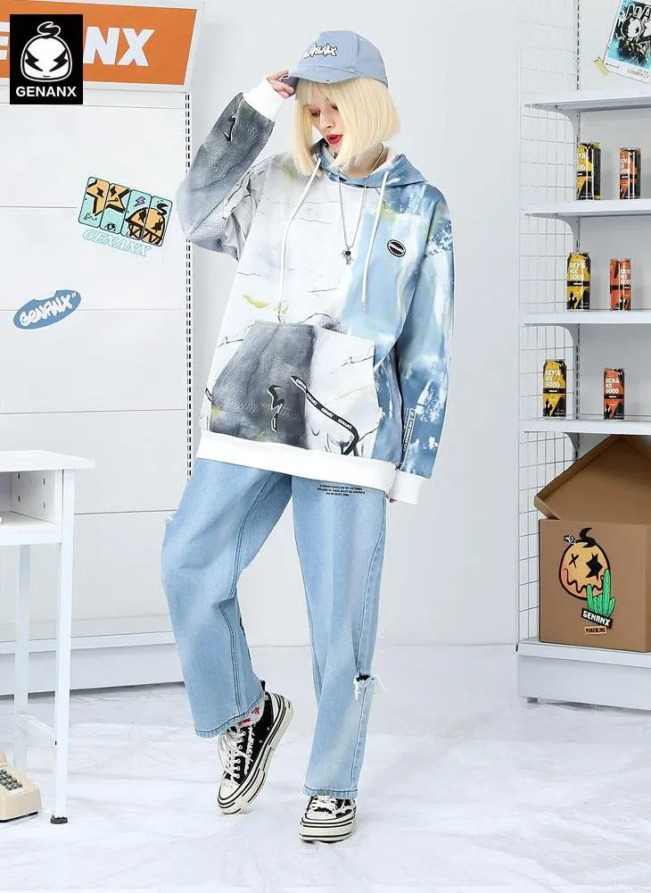Marble Print Graffiti Space Cotton Hoodies