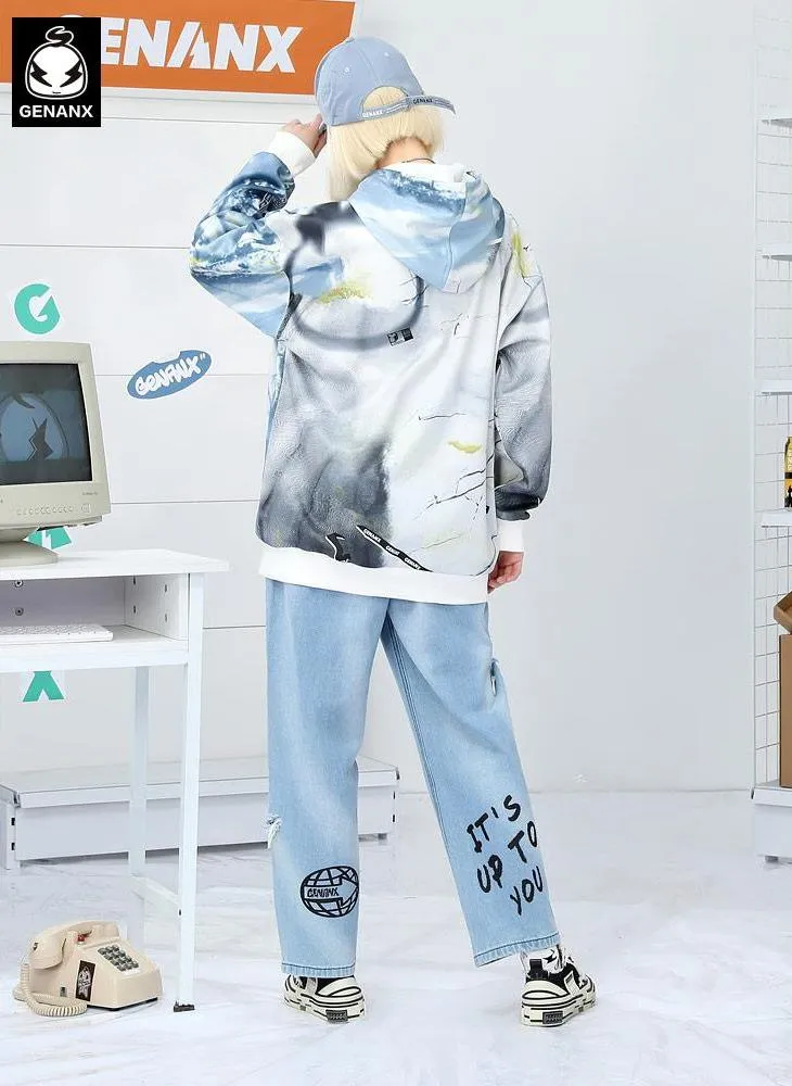 Marble Print Graffiti Space Cotton Hoodies