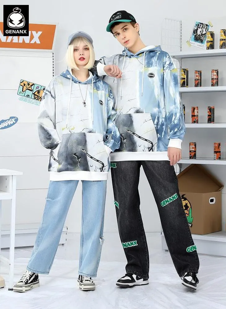 Marble Print Graffiti Space Cotton Hoodies