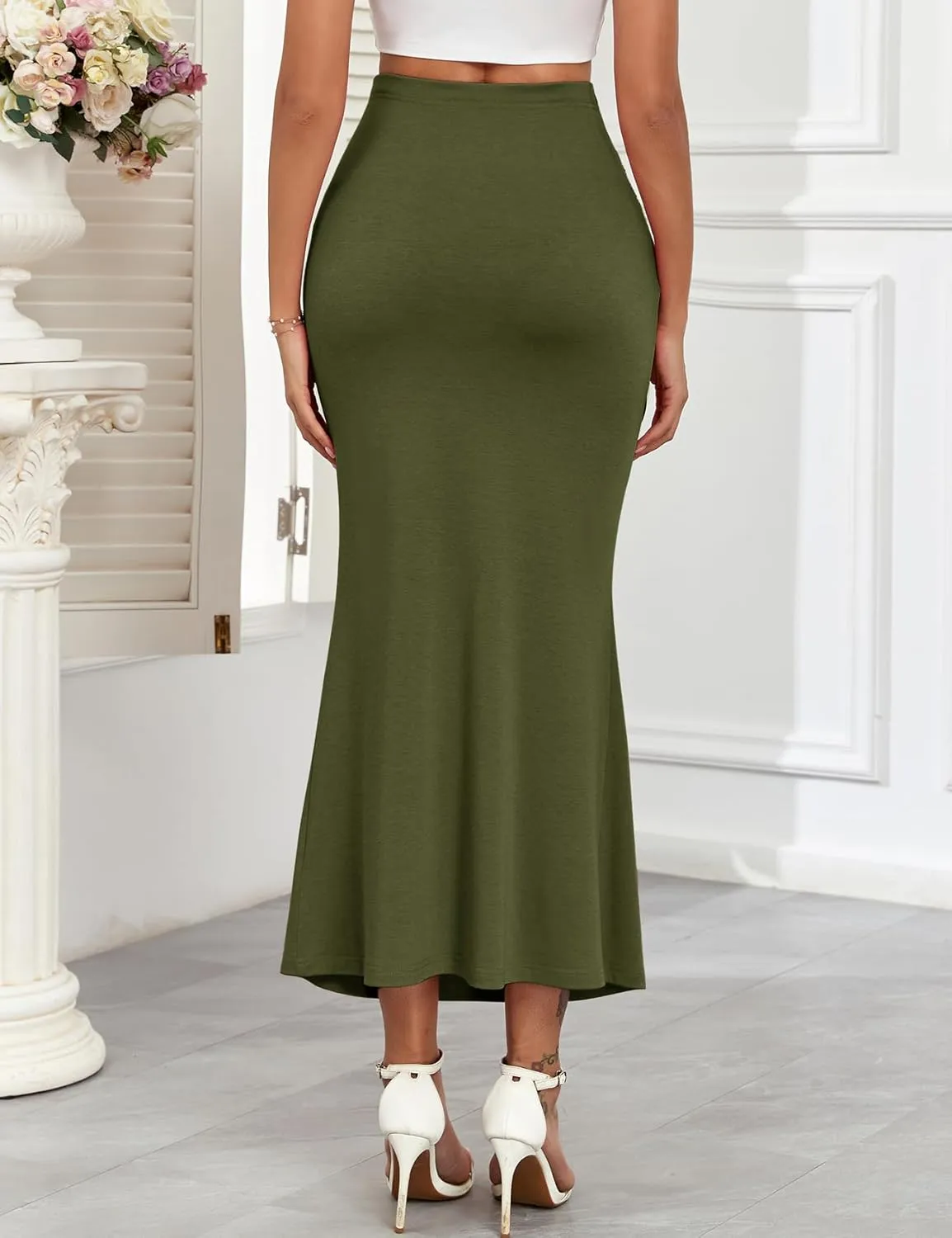 Maternity Mermaid Maxi Skirt Adjustable Waist Over The Belly Elegant Stretchy Pregnancy Long Skirts Casual