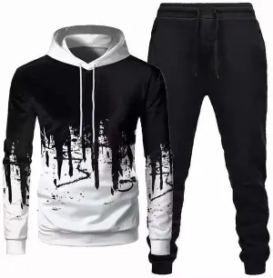 Men Fashion Hoodies Sweatshirts Winter Sports Casual Fitness Suit with Dots Hoodie Sweatshirt and Pants