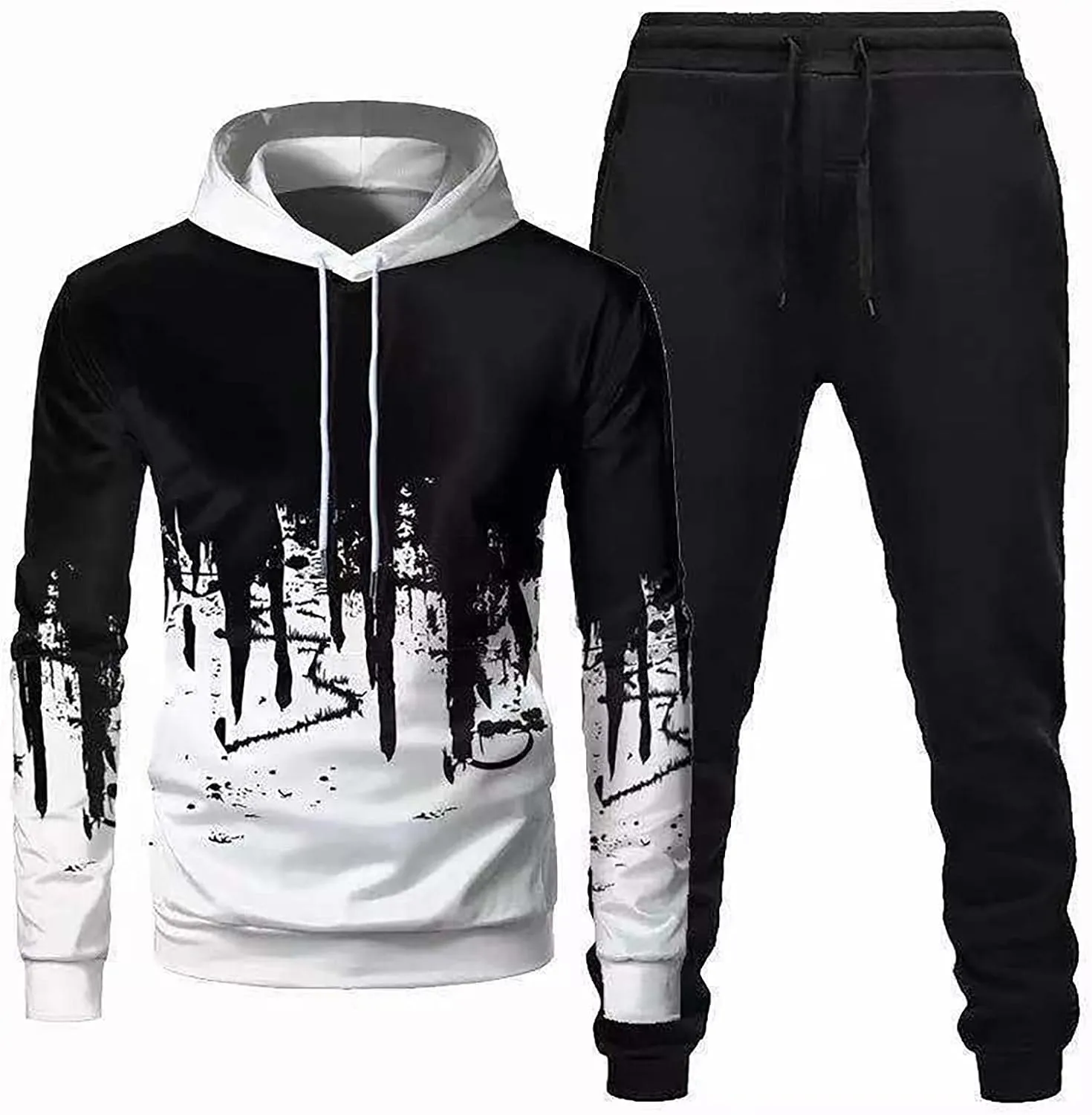 Men Fashion Hoodies Sweatshirts Winter Sports Casual Fitness Suit with Dots Hoodie Sweatshirt and Pants