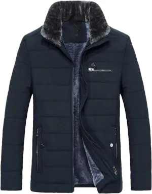 Men Winter Warm Fleece Collar Windbreaker Cotton Padded Thick Coat