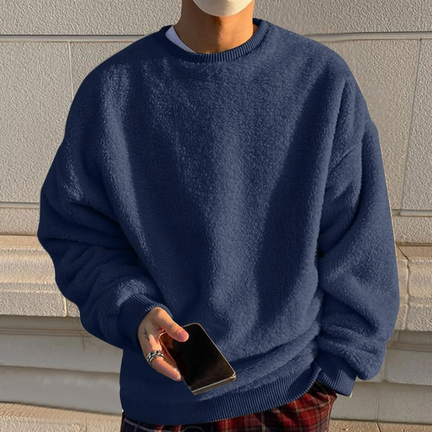 Mens 2024 Casual Cotton Hooded Mens Slim Autumn Casual Solid O Neck Sweater Top Color Men's Fleece Pullover Hoodie