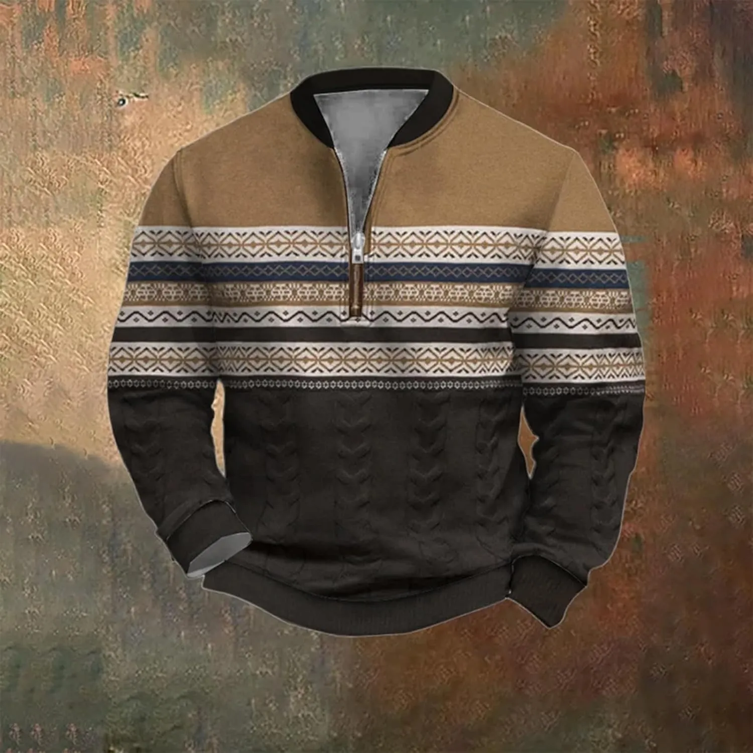 Men's Crewneck Sweatshirts Men's Casual Fashion Loose 3D Printed Zipper Long Casual V Neck Slim Fit Pullover T-Shirt