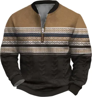 Men's Crewneck Sweatshirts Men's Casual Fashion Loose 3D Printed Zipper Long Casual V Neck Slim Fit Pullover T-Shirt