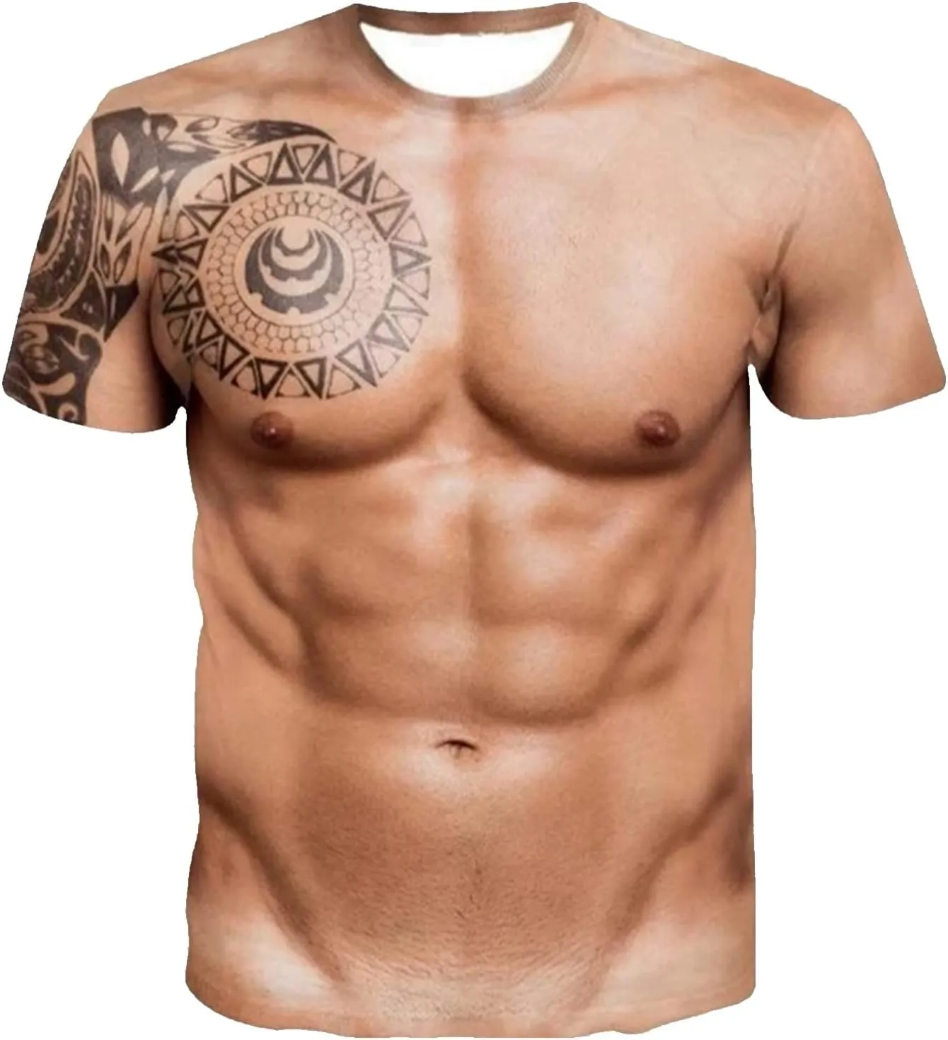 Men's Fake Muscle Short Sleeve T-Shirt Funny Casual 3D Graphic Tees Tops Lightweight Holiday Ugly Novelty Shirt Gift