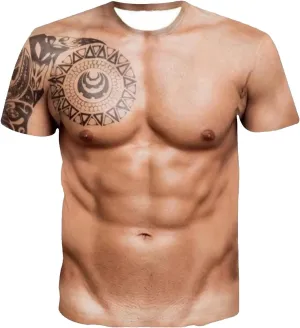 Men's Fake Muscle Short Sleeve T-Shirt Funny Casual 3D Graphic Tees Tops Lightweight Holiday Ugly Novelty Shirt Gift