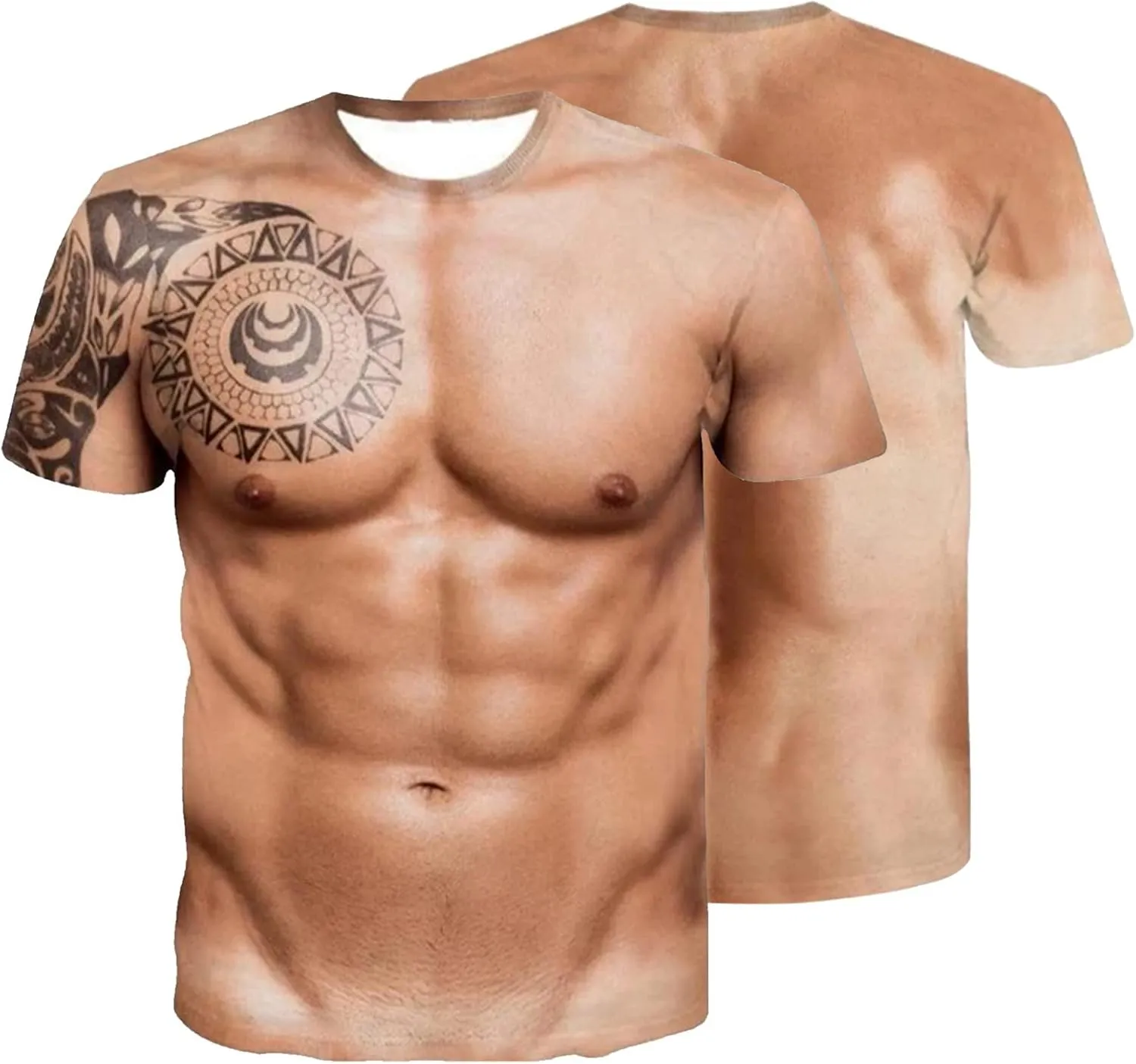 Men's Fake Muscle Short Sleeve T-Shirt Funny Casual 3D Graphic Tees Tops Lightweight Holiday Ugly Novelty Shirt Gift