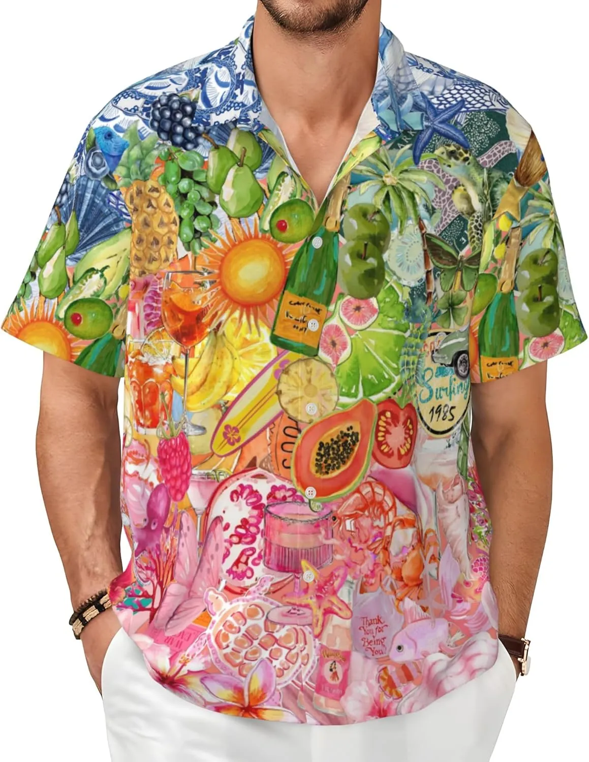 Men's Hawaiian Beach Shirt, Short Sleeve Shirts for Men, Quick-Dry Button Up Shirt