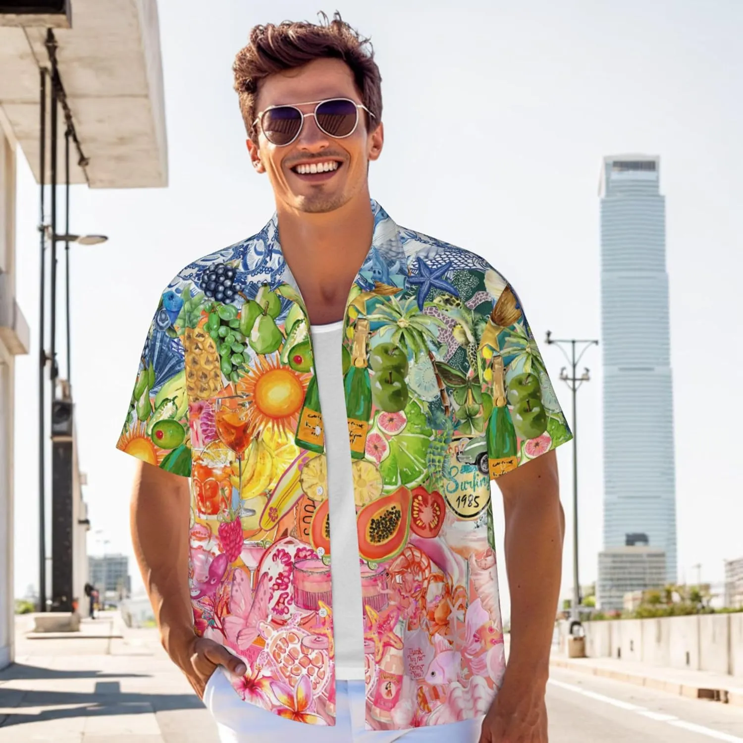 Men's Hawaiian Beach Shirt, Short Sleeve Shirts for Men, Quick-Dry Button Up Shirt