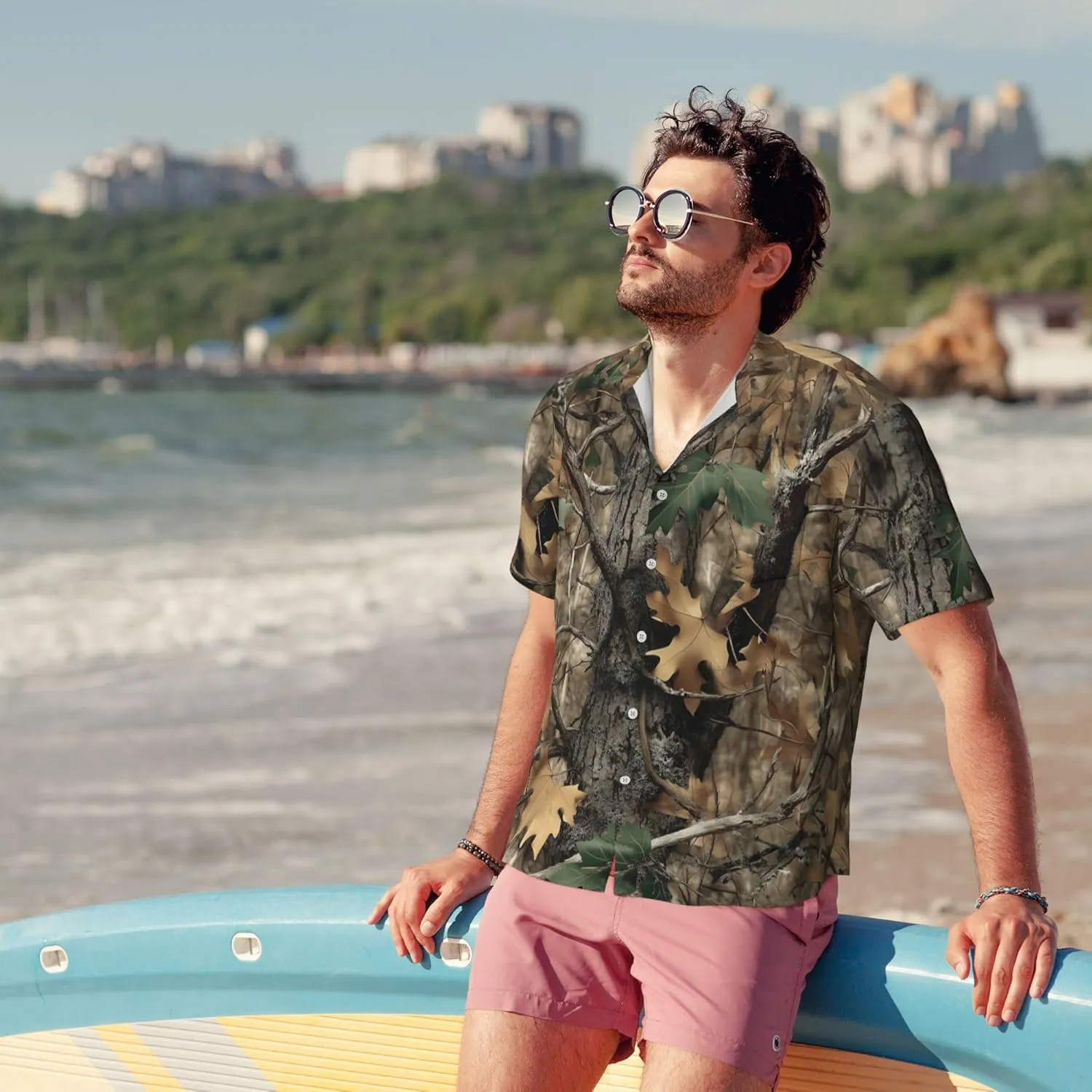 Men's Hawaiian Beach Shirt, Short Sleeve Shirts for Men, Quick-Dry Button Up Shirt