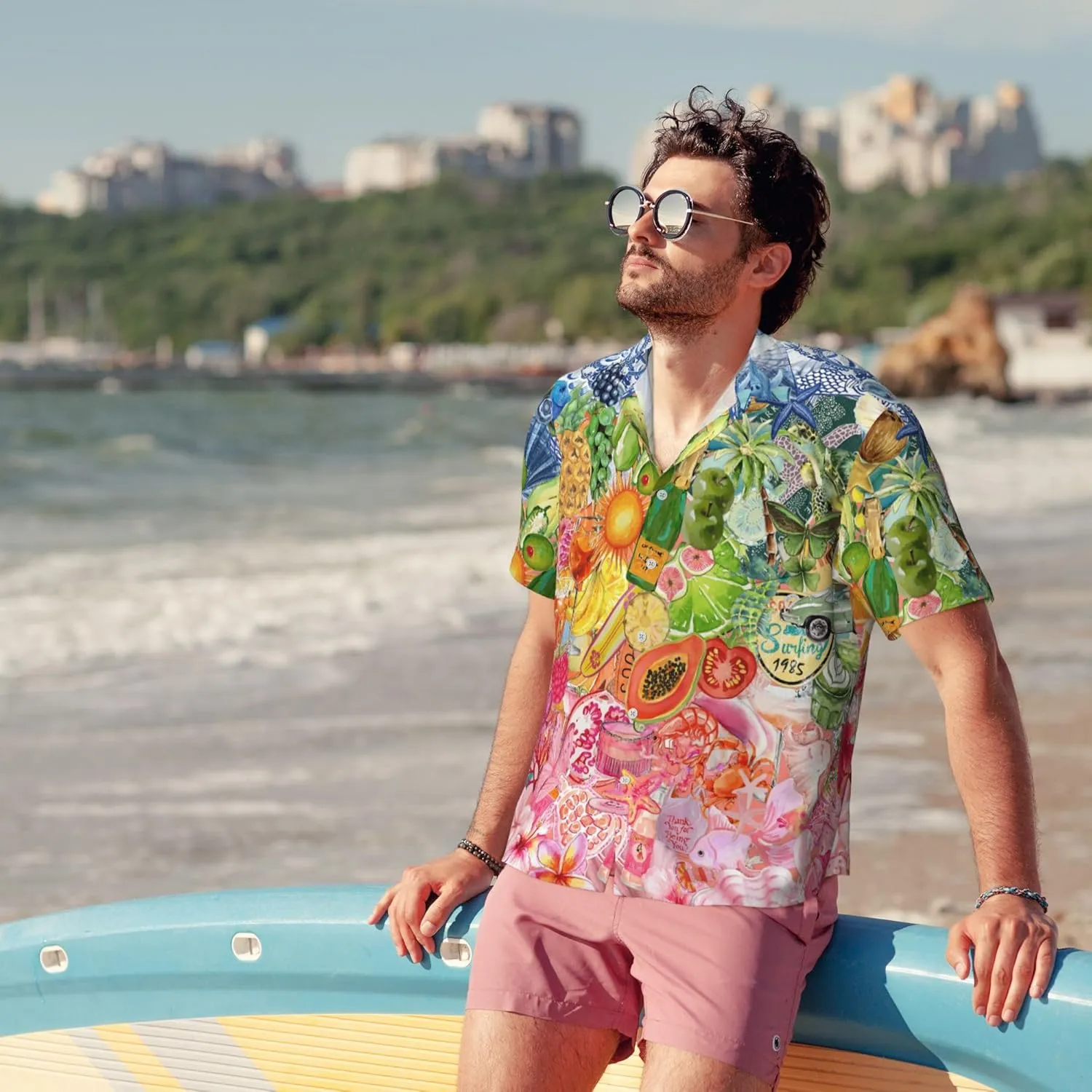 Men's Hawaiian Beach Shirt, Short Sleeve Shirts for Men, Quick-Dry Button Up Shirt