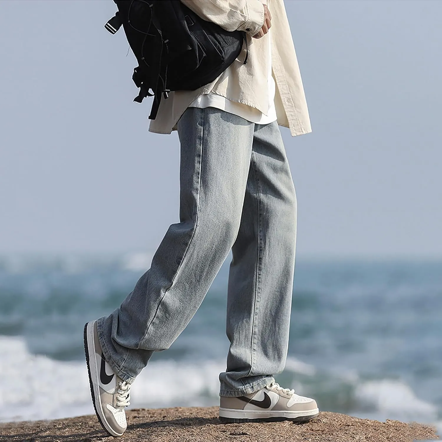 Mens Slim-Fit Jeans Regular Fit Straight Leg Denim Pants