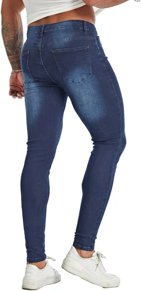 Men's Super Skinny Stretch Tapered Leg Slim Fit Ripped Distressed Jeans