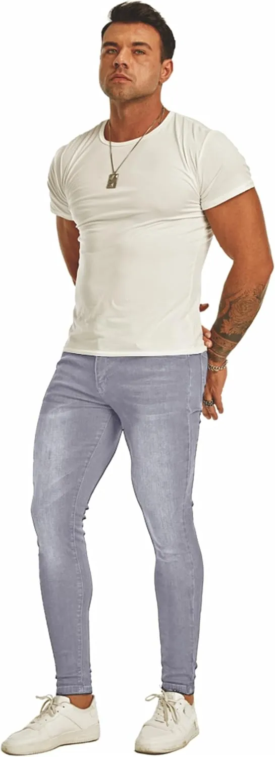 Men's Super Skinny Stretch Tapered Leg Slim Fit Ripped Distressed Jeans