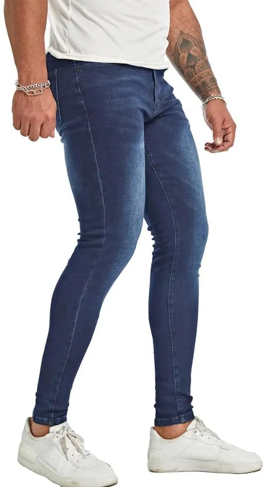 Men's Super Skinny Stretch Tapered Leg Slim Fit Ripped Distressed Jeans