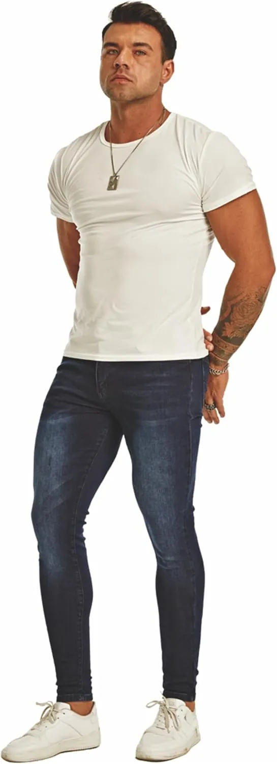 Men's Super Skinny Stretch Tapered Leg Slim Fit Ripped Distressed Jeans
