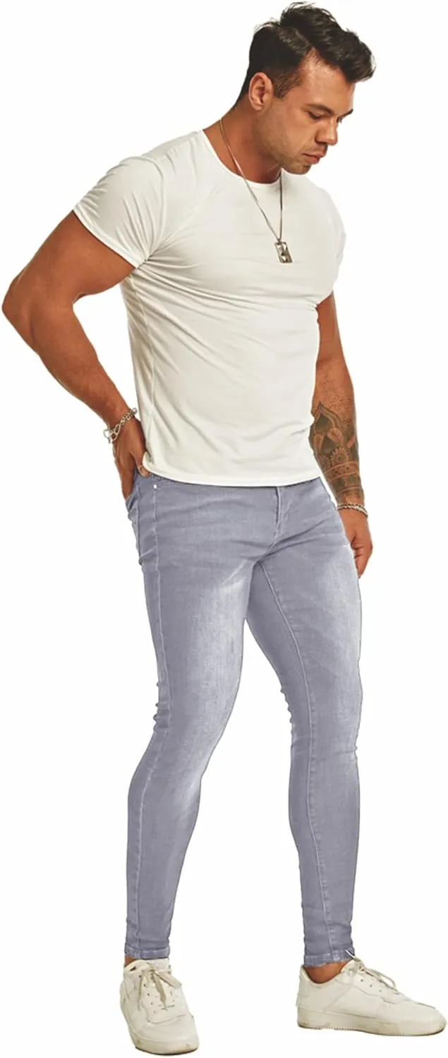 Men's Super Skinny Stretch Tapered Leg Slim Fit Ripped Distressed Jeans
