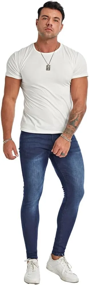 Men's Super Skinny Stretch Tapered Leg Slim Fit Ripped Distressed Jeans