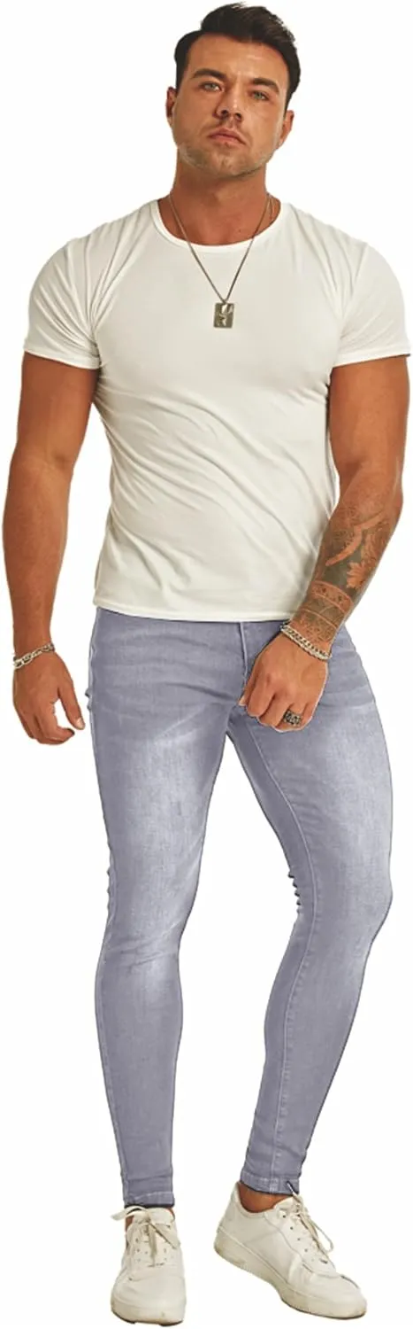 Men's Super Skinny Stretch Tapered Leg Slim Fit Ripped Distressed Jeans