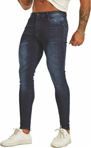 Men's Super Skinny Stretch Tapered Leg Slim Fit Ripped Distressed Jeans