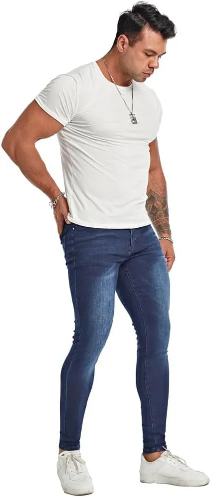 Men's Super Skinny Stretch Tapered Leg Slim Fit Ripped Distressed Jeans