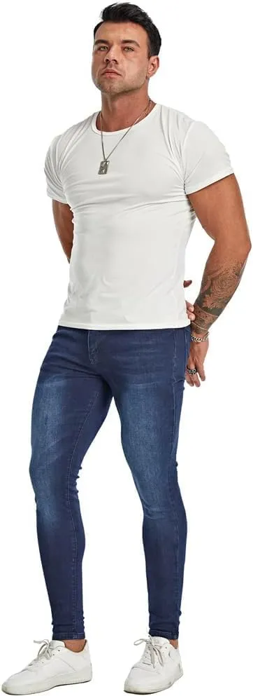 Men's Super Skinny Stretch Tapered Leg Slim Fit Ripped Distressed Jeans