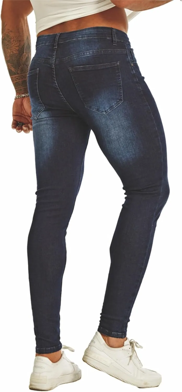 Men's Super Skinny Stretch Tapered Leg Slim Fit Ripped Distressed Jeans