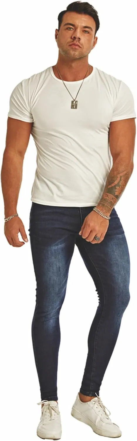 Men's Super Skinny Stretch Tapered Leg Slim Fit Ripped Distressed Jeans