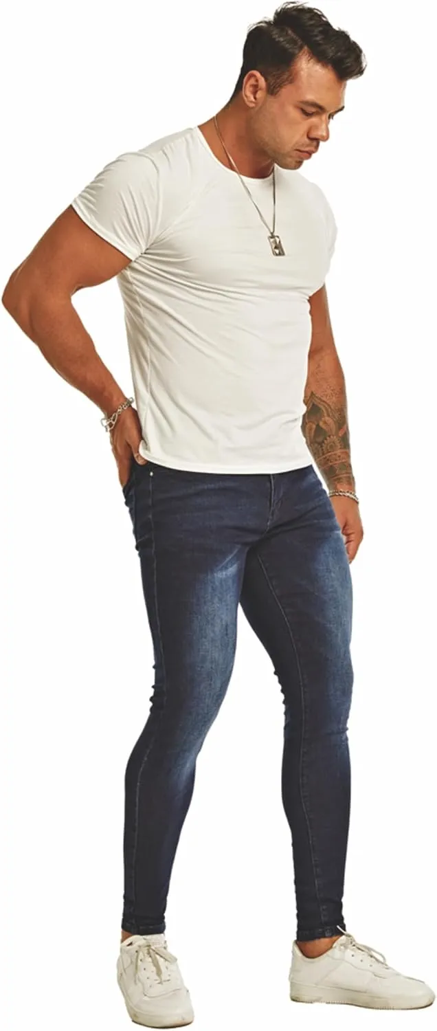 Men's Super Skinny Stretch Tapered Leg Slim Fit Ripped Distressed Jeans