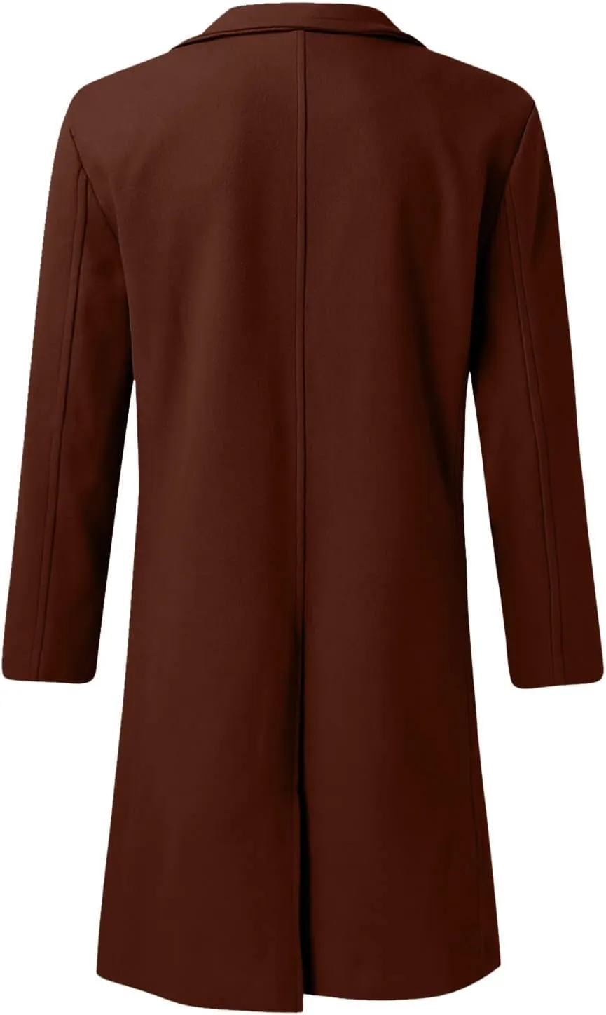 Men's Trench Coat 2024 Trendy Notch Lapel Wool Blend Warm Overcoat Casual Single Breasted Long Jackets