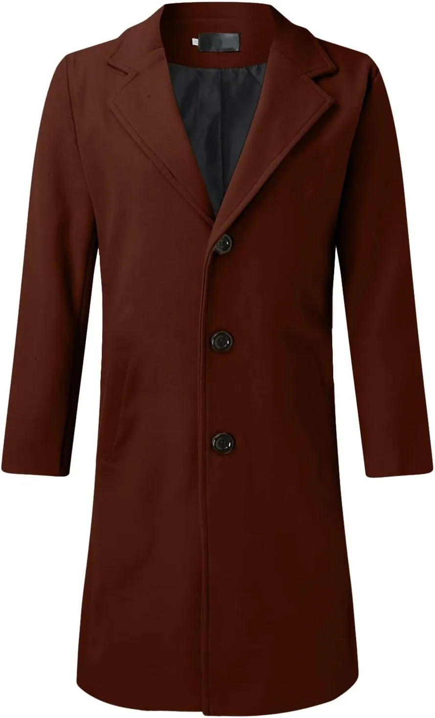 Men's Trench Coat 2024 Trendy Notch Lapel Wool Blend Warm Overcoat Casual Single Breasted Long Jackets