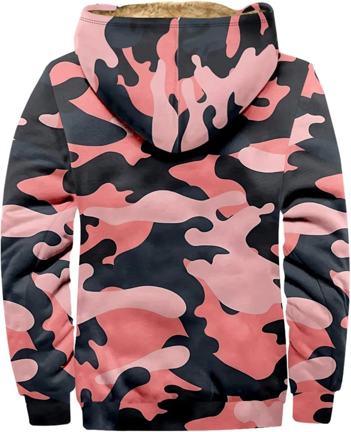 Mens Zip Up Hoodie Heavyweight Camo Hoodie Thick Fleece Lined Jacket Fall Fashion Coat Warm Winter Outwear