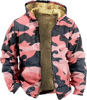 Mens Zip Up Hoodie Heavyweight Camo Hoodie Thick Fleece Lined Jacket Fall Fashion Coat Warm Winter Outwear