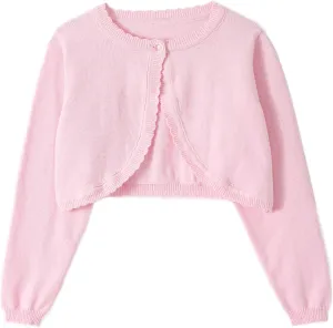 Miipat Toddler Girls Cardigan Long Sleeve Bolero Shrug Kids Knit Sweater Cover Up Button Closure Cropped Tops
