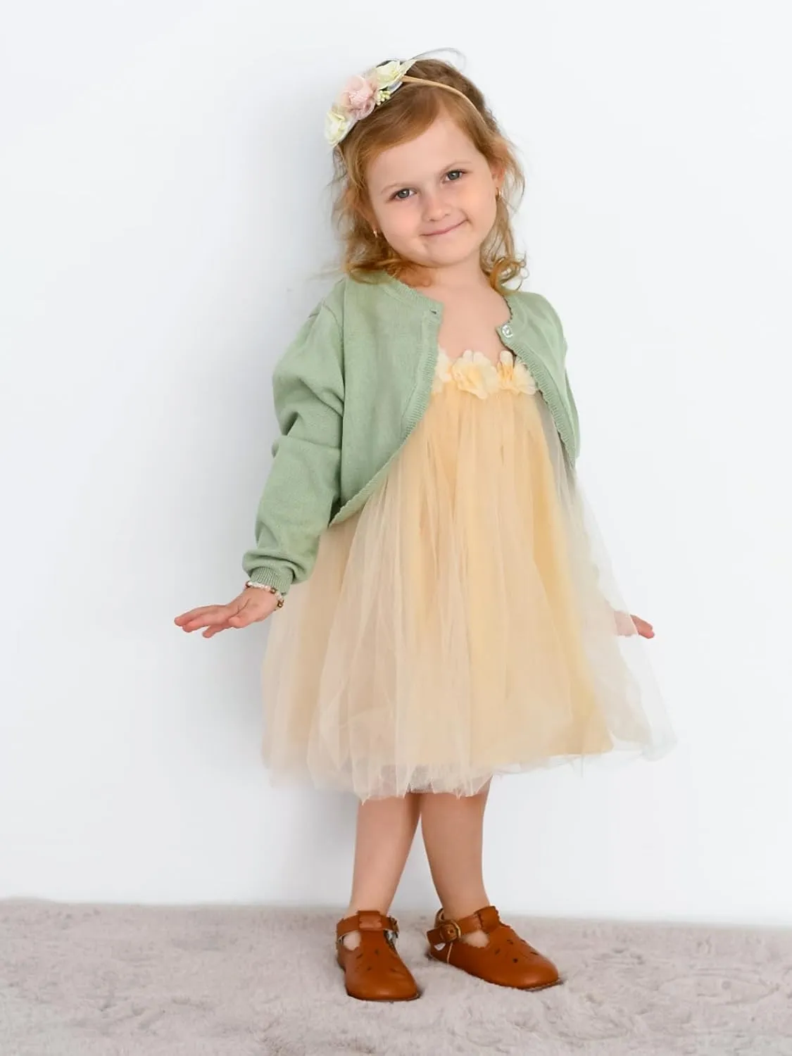 Miipat Toddler Girls Cardigan Long Sleeve Bolero Shrug Kids Knit Sweater Cover Up Button Closure Cropped Tops