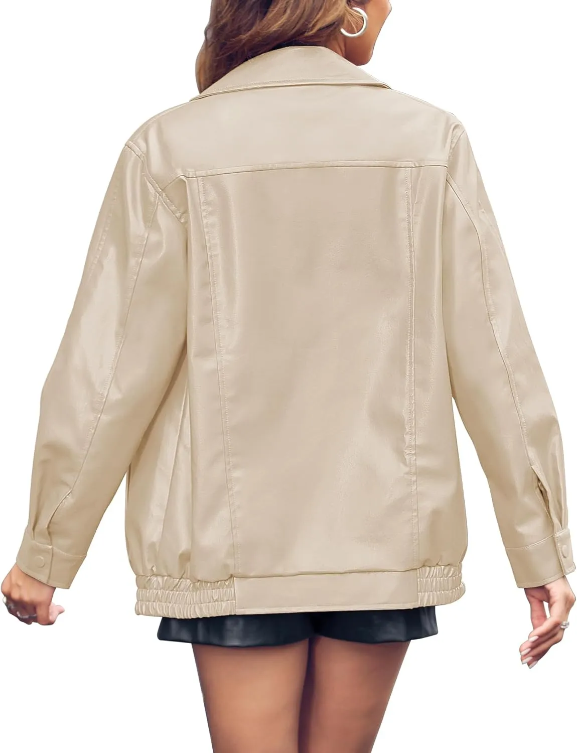Miladusa Womens Oversized Leather Jackets Faux Casual Zip Up Trendy Bomber Motorcycle Jacket with Pockets S-XL