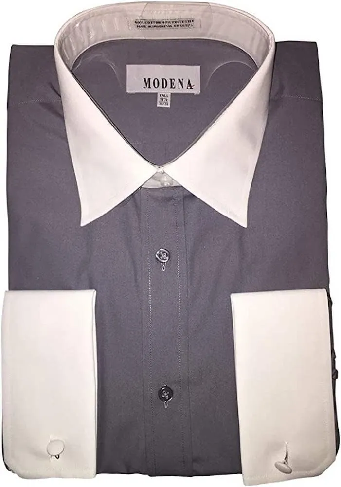 MODENA Extra Tall Long Sleeve Contrast Collar French Cuff Dress Shirts in 3 Colors to 39 Sleeve