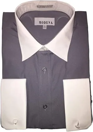 MODENA Extra Tall Long Sleeve Contrast Collar French Cuff Dress Shirts in 3 Colors to 39 Sleeve