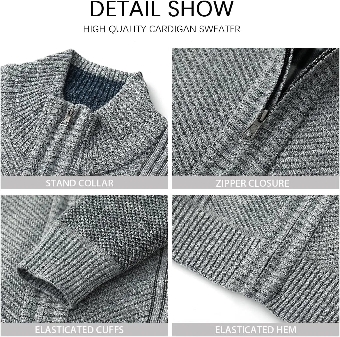 Msmsse Mens Cardigan Sweaters Full Zip Up Stand Collar Casual Knitted Sweater with 2 Front Pockets