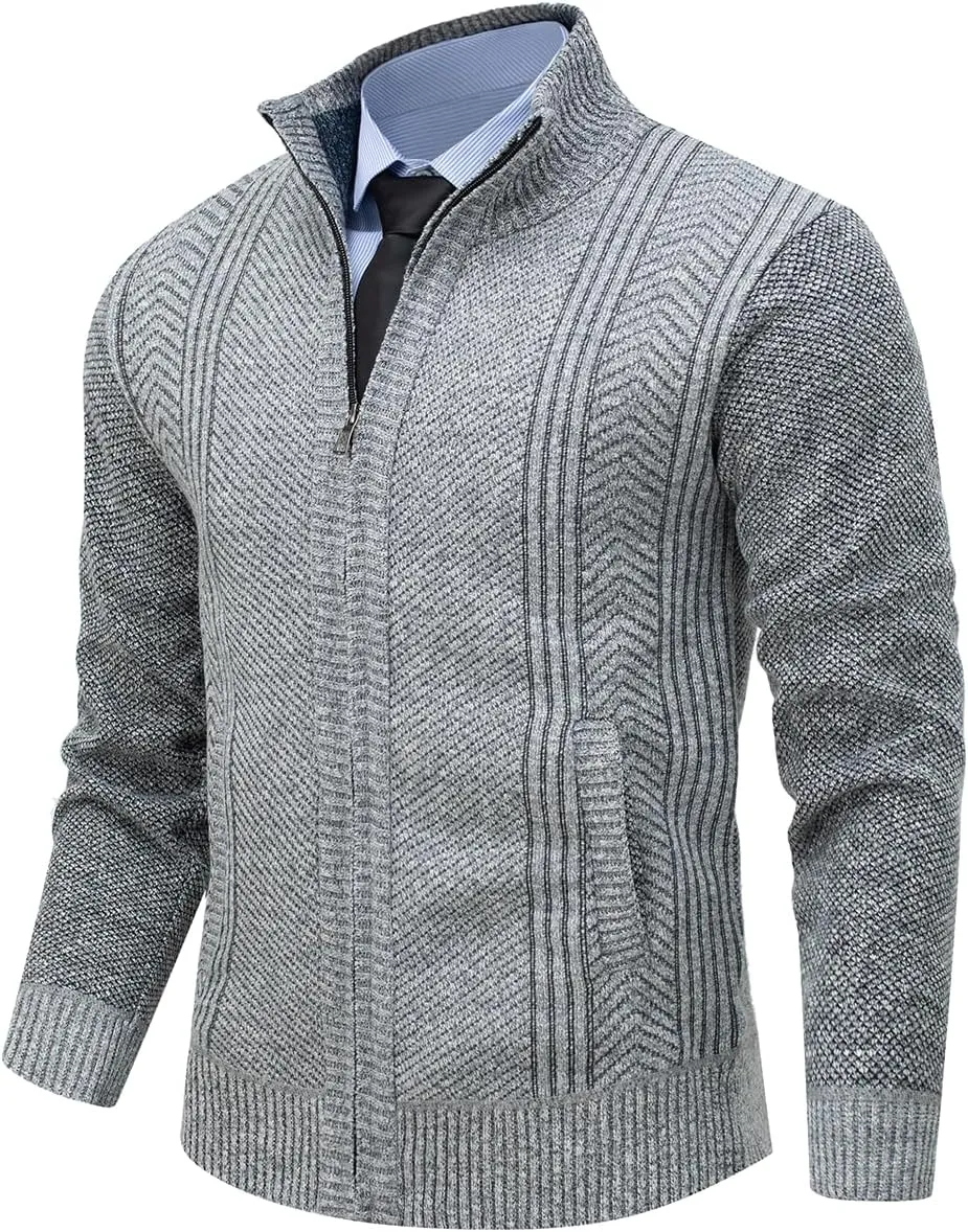 Msmsse Mens Cardigan Sweaters Full Zip Up Stand Collar Casual Knitted Sweater with 2 Front Pockets