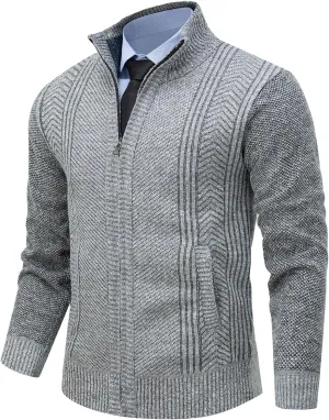 Msmsse Mens Cardigan Sweaters Full Zip Up Stand Collar Casual Knitted Sweater with 2 Front Pockets
