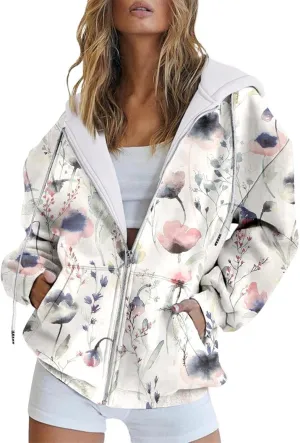 Muyise Women's Oversized Sweatshirt Full Zip Up Hoodie Long Sleeve Casual Drawstring Hooded Jackets Trendy Fall Outfits