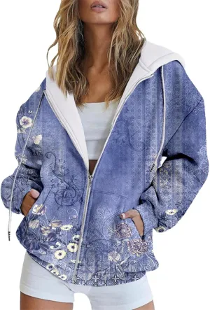 Muyise Women's Oversized Sweatshirt Full Zip Up Hoodie Long Sleeve Casual Drawstring Hooded Jackets Trendy Fall Outfits