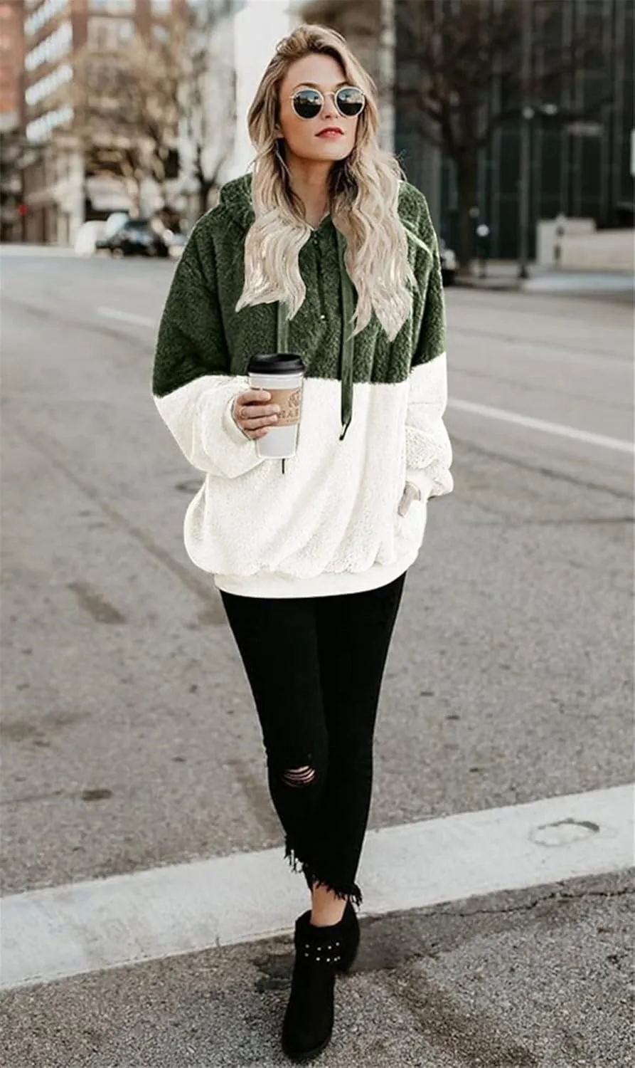 onlypuff Sherpa Pullover Sweaters for Women Fleece Sweatshirts Winter Warm Tunic Tops Pullover