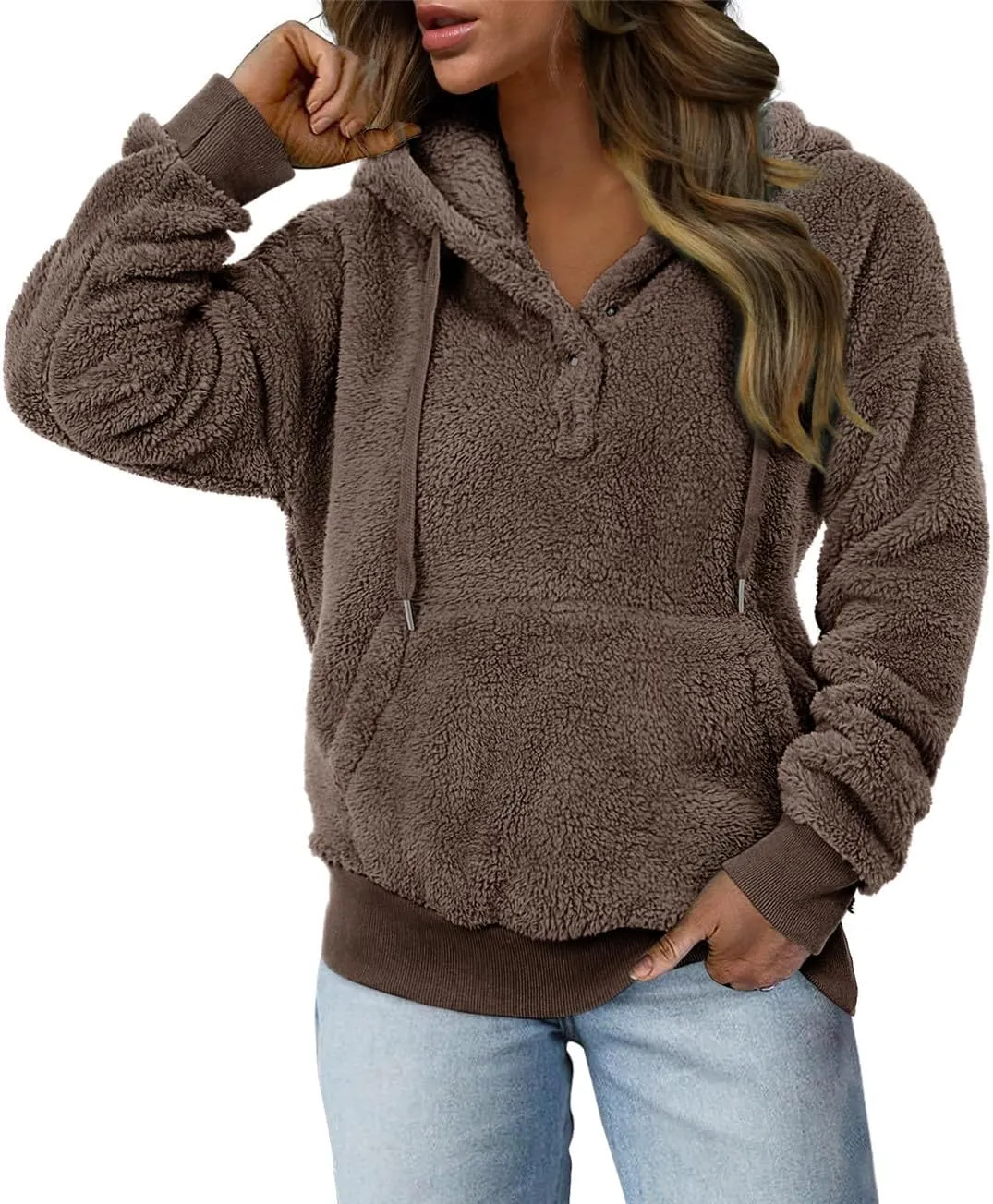 onlypuff Sherpa Pullover Sweaters for Women Fleece Sweatshirts Winter Warm Tunic Tops Pullover
