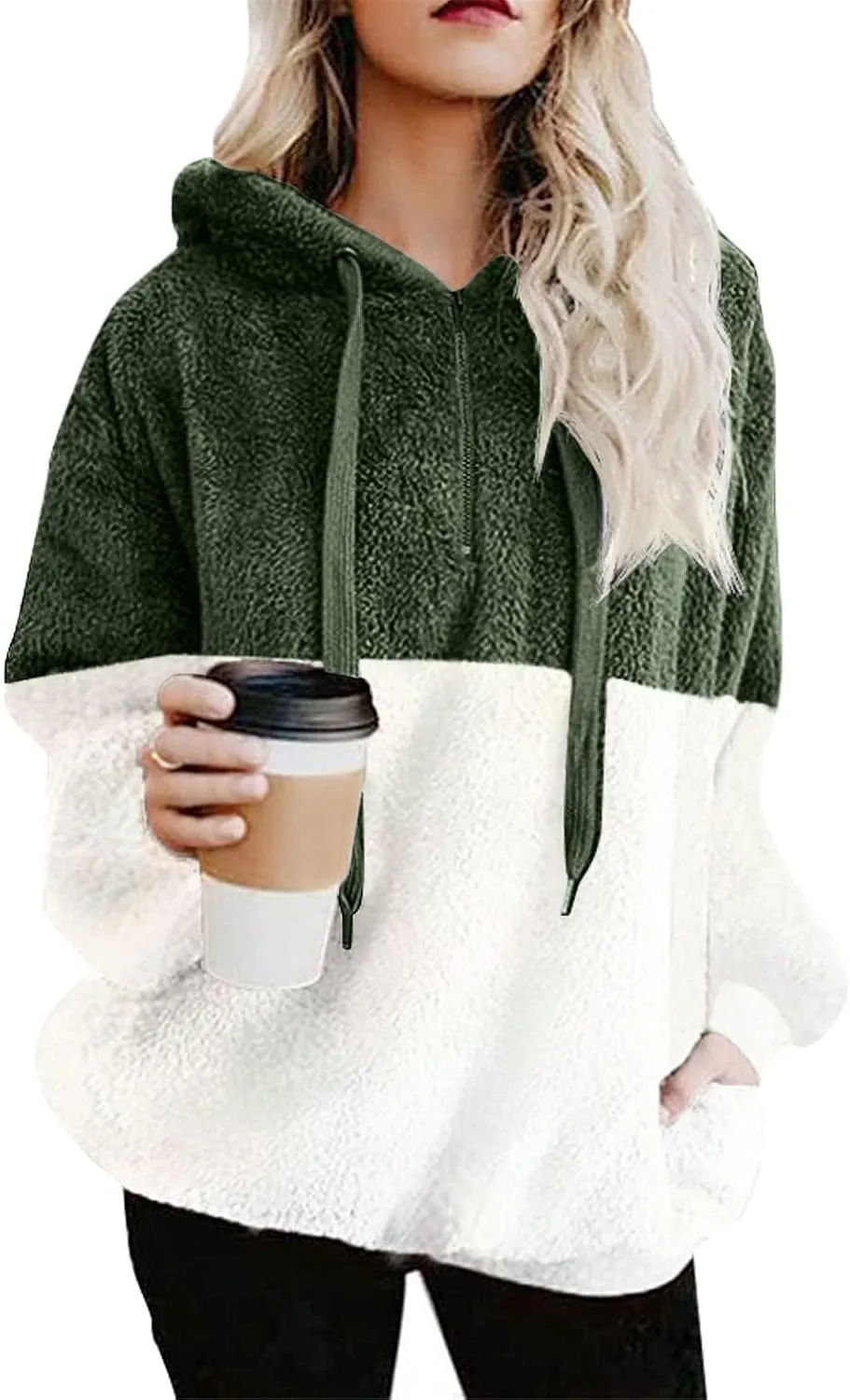 onlypuff Sherpa Pullover Sweaters for Women Fleece Sweatshirts Winter Warm Tunic Tops Pullover