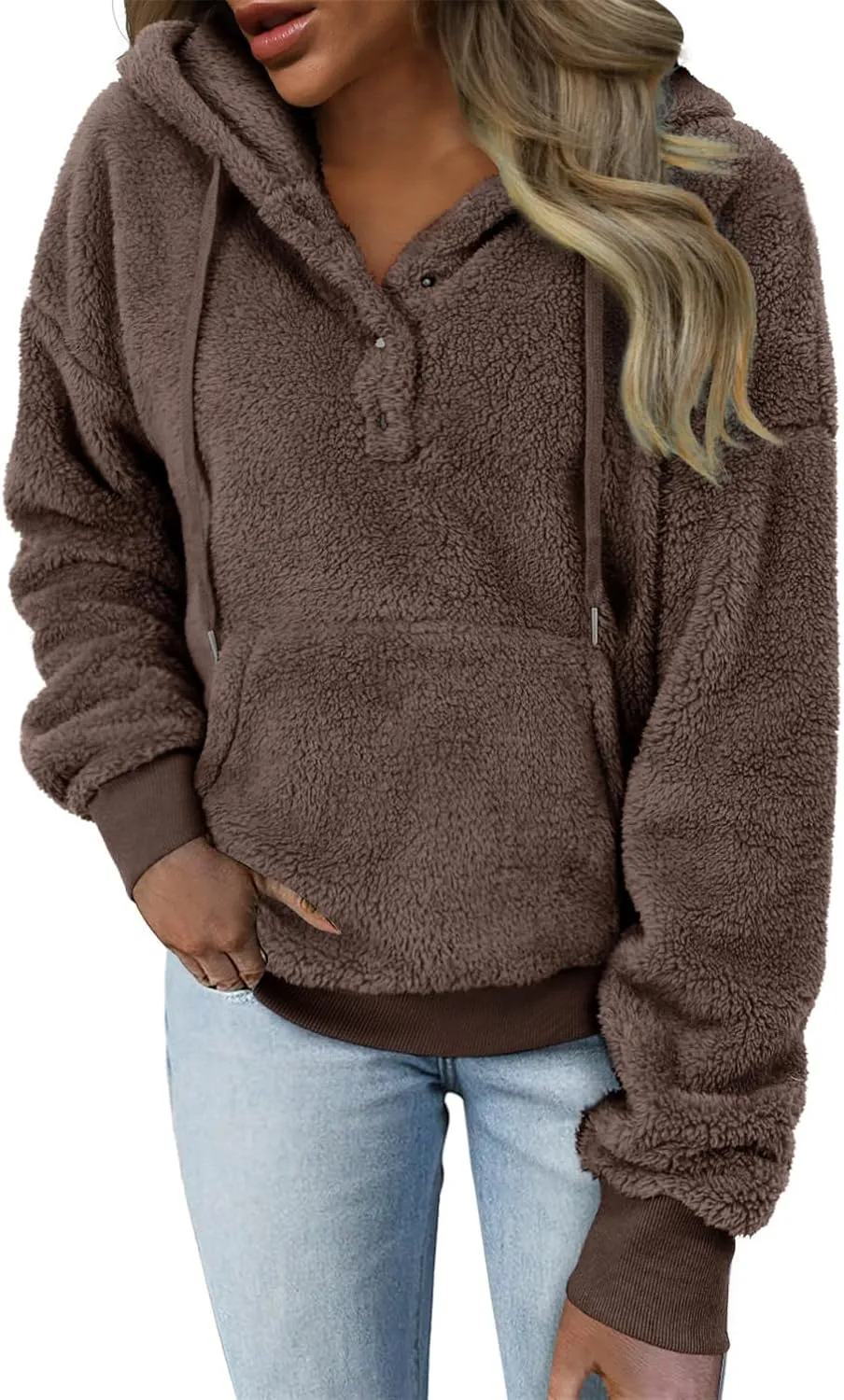 onlypuff Sherpa Pullover Sweaters for Women Fleece Sweatshirts Winter Warm Tunic Tops Pullover